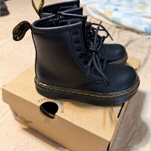 Dr. Martens Black Kids Boots with Yellow Stitching